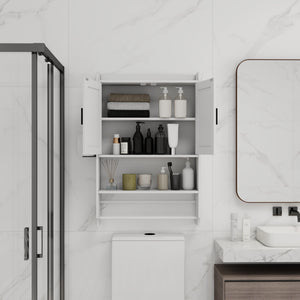 Bathroom Wall Cabinet with Doors, Adjustable Shelf, Towel Bar, and Paper Holder