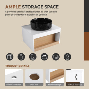 Floating Bathroom Vanity With Vessel Sink With Open Shelf Storage