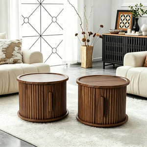 4-Piece Round Coffee Table Set with Sliding Door Storage