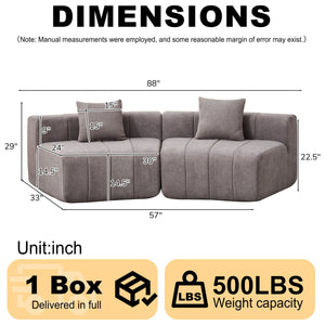 Curved Sectional Sofa With 2 Pillows For Living Room - Gray
