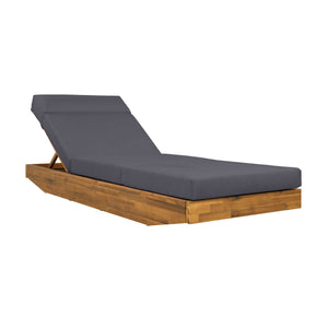 Modern Acacia Wood Outdoor Chaise Lounge with Adjustable Headrest