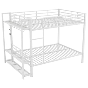 Bunk Bed With Storage Shelves, Clothes Hooks, LED Light