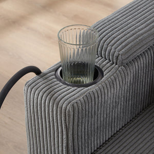 Convertible Chaise Lounge Sofa Chair With USB Ports, Cup Holders, Phone Holder And Storage