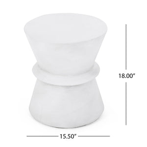 Outdoor Lightweight Concrete End Table With Hourglass Structure - Antique White