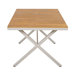 Outdoor 5-Piece Dining Set - Rectangular Teak Wood Table + 4 Wicker Chairs with Cushions