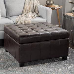 Upholstered Tufted PU Leather Storage Ottoman