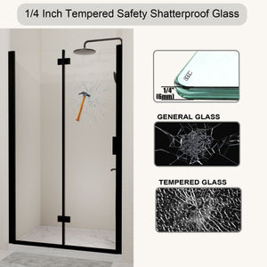 Semi Frameless Bifold Pivot Shower Door, Reversible Installation
