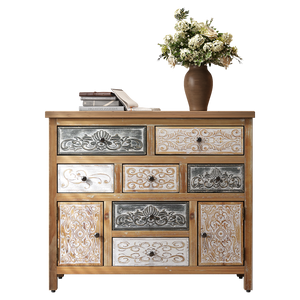 Vintage Wooden Accent Chest with 7 Drawers & 2 Cabinets