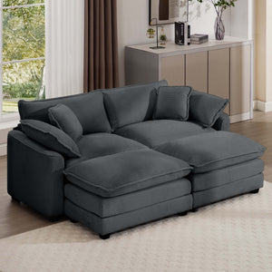 Modern Oversized Modular Cushion Sofa With Ottoman, Low Back, Deep Seating Sofa Set