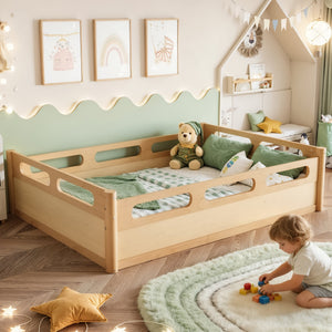 Full Size Floor Platform Bed with Full-length Guardrails