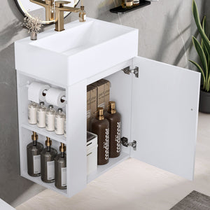 20 Inch Bathroom Vanity with Ceramic Sink, Diamond Pattern Door Design