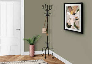 Coat Rack Hall Tree, Free Standing, 8 Hooks, Entryway, Transitional - Black