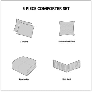 5 Piece Microfiber Ruffled Comforter Set White California King