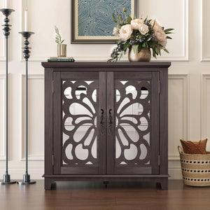 Elegant Sideboard With 2 Acrylic Mirrored Doors, Adjustable Shelf Storage