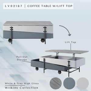 Wilkins High Gloss Coffee Table with Lift Top - Gray / White