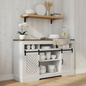 TV Stand With Sliding Barn Doors And Adjustable Storage - White / Oak