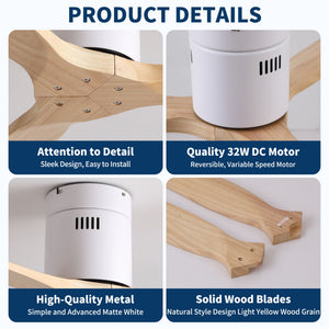 Low Profile Flush Ceiling Fan Without Light - Matte White / White