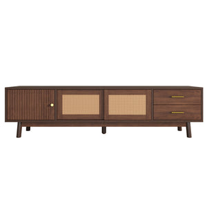 TV Stand For 80" TVs With Sliding Doors And Drawers, Accent Storage Unit - Dark Brown
