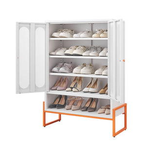 Modern Metal Shoe Cabinet With DoublebSided Doors And Adjustable Partitions