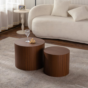 Nesting Coffee Table Set of 2 Round Wooden Tables