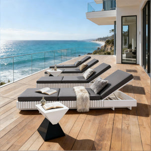 White Acacia Solid Wood Outdoor Chaise Lounge