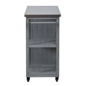 Outdoor Kitchen Island Fir Wood Prep Station with Stainless Steel Top
