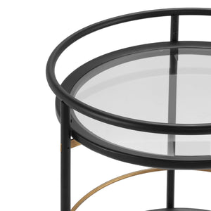 Modern Round Bar Cart with Tempered Glass Shelves