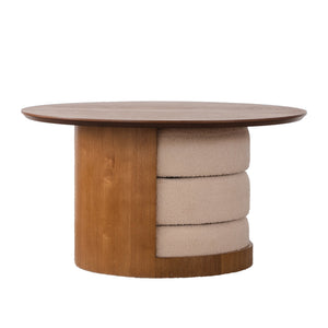 31.5" Round Wood Coffee Table with 3 Teddy Fabric Nesting Stools