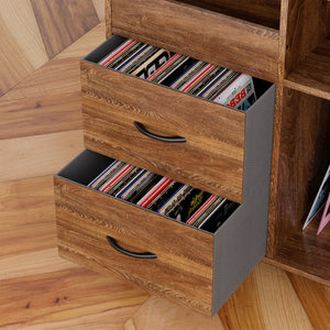 Grain Record Player Stand, Media Console With Speaker Shelf & 2 Drawers