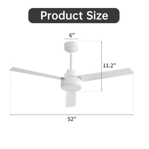 52" Ceiling Fan Without Light with Remote Control and Reversible DC Motor
