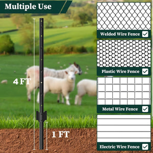 4 Foot U-Shaped Metal Garden Fence Posts Set for Wire Mesh Fencing