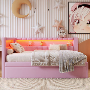 Upholstered Platform Bed With USB Ports And LED Belt