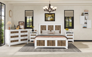 4-Pieces Bedroom Sets, Queen Size Farmhouse Platform Bed with Storage