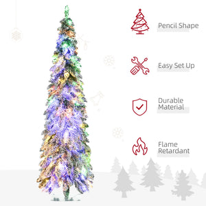 6Ft Prelit Pencil Artificial Christmas Tree with Snow-Flocked Branches - White