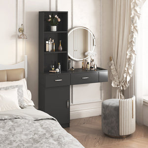 Black Modern Simple Hair Desk with Multi-Layer Storage