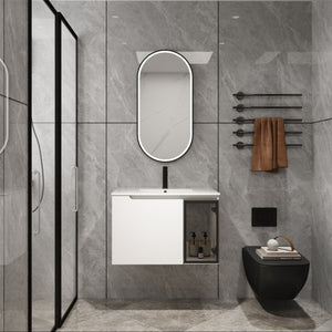 30" Wall-Mounted Bathroom Vanity With Ceramic Sink, Glossy