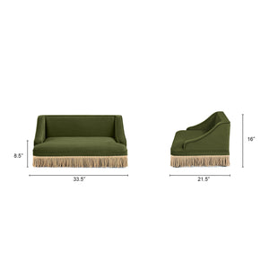 Duchess 33' Medium Princess Pet Bed Sofa with Fringe Skirt, Olive Green Velvet
