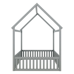 Wood House Bed With Fence And Door