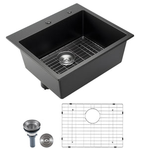 25 Inch Granite Kitchen Sink Top Mount Single Bowl Drop-In Basin for RV Bar