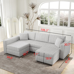 106.3" U-Shaped 4-Person Sofa with Ottoman