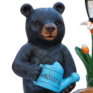 Standing Black Bear Garden Planter with Decorative Solar Lantern