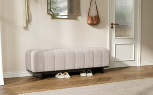 Indoor Dining Bench in Oatmeal Chenille Fabric with Rubber Wood Legs