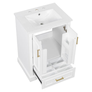 Bathroom Vanity With Sink, 1 Divided Drawer And 2 Soft Close Doors With Double Shelf