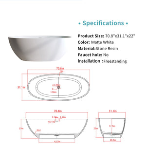 Solid Surface Freestanding Soaking Tub