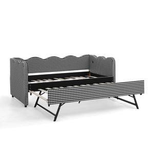 Cozy Gingham Daybed with Trundle Twin Size Sofa Bed