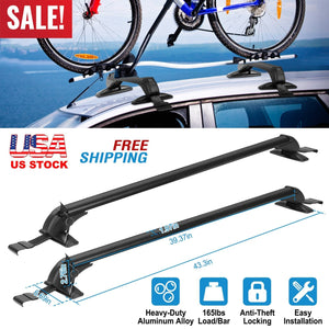 2PCS Universal 110cm/43-inch Car Roof Rack Cross Bar w/ Anti-Theft Lock Adjustable Window Frame for bike kayak cargo luggage