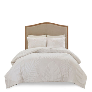 3 Piece Tufted Cotton Chenille Palm Comforter Set Off-White King/Cal King