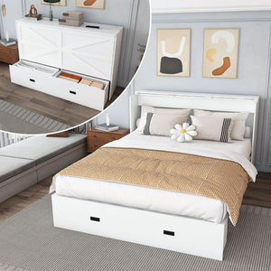 Murphy Bed With Storage Drawers And Charging Cabinet, Foldable Panels, Swivel Wheels