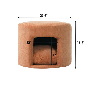 Orange Pet Friendly Ottoman with Removable Pet Cushion and Hidden Pet Nook