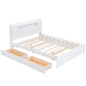 Storage Platform Bed With LED Lights, 2 Drawers And Trundle